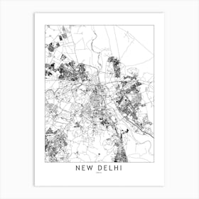 New Delhi White Map Art Print