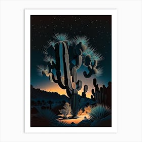 Joshua Trees At Night Retro Illustration (3) Art Print