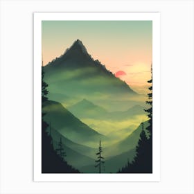Misty Mountains Vertical Composition In Green Tone 140 Art Print