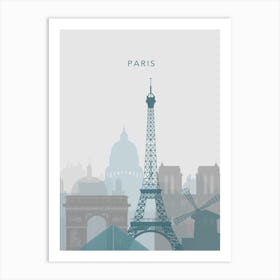 Blue And Grey Paris Skyline Art Print