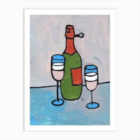 Time To Drink Champagne - vertical hand painted cafe bard gray blue beverage Art Print