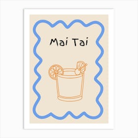 Mai Tai Doodle Poster Blue & Orange Art Print