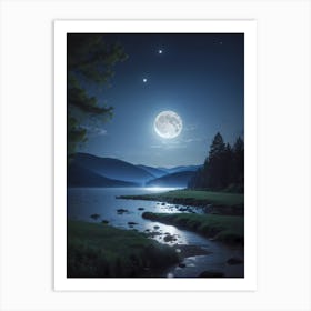 Full Moon Over A Lake Art Print