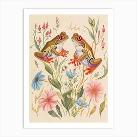 Folksy Floral Animal Drawing Frog 4 Art Print