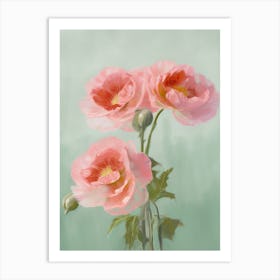 Pink Roses Flowers Acrylic Painting In Pastel Colours 8 Art Print