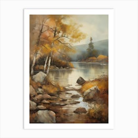 Forest Lake, Autumn Lake, Vintage Oil Painting, Farmhouse Wall Decorations, Antique Landscape, Vintage Landscape Oil Painting.4 1 Art Print