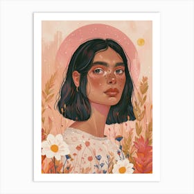 Girl In Flowers Art Print