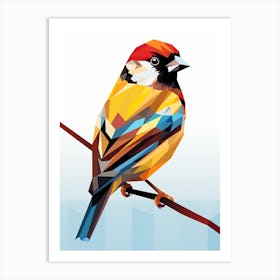 Colourful Geometric Bird House Sparrow 2 Art Print