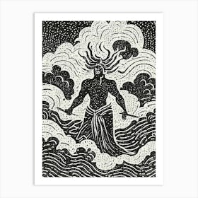 A Thunder God Linocut Art Print