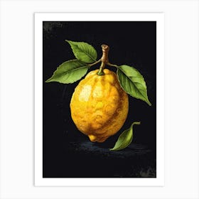 Lemon Isolated On Black Background Art Print