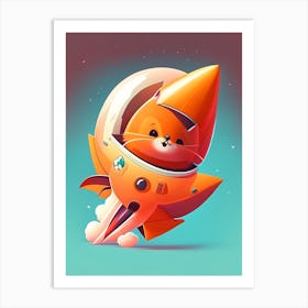 Rocket Kawaii Kids Space Art Print