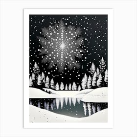 Snowflakes, Falling By A Lake, Snowflakes, Marker Art 1 Art Print