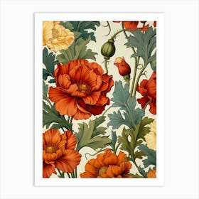 Vintage Poppy Flower Pattern Art Print