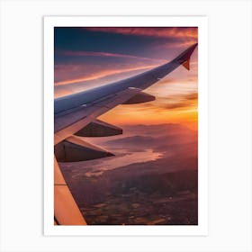 Sunset From Airplane Wing - Reimagined Art Print