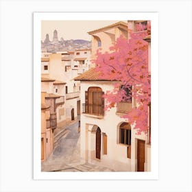 Granada Spain 3 Vintage Pink Travel Illustration Art Print