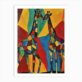 Geometric Stained Glass Inspired Giraffes Art Print
