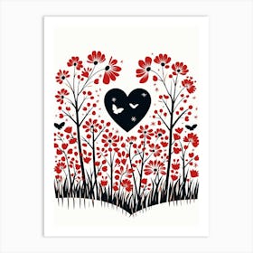 Heart Leaf Pattern Red & Black  2 Art Print