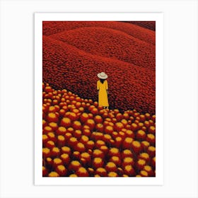 Woman In A Red Field Art Print