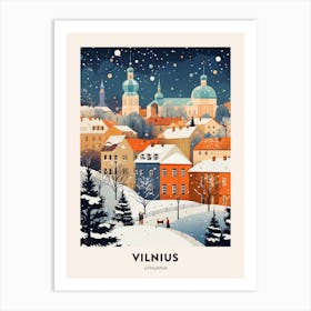 Winter Night  Travel Poster Vilnius Lithuania Art Print