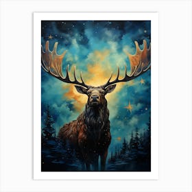 Deer In The Night Sky 1 Art Print