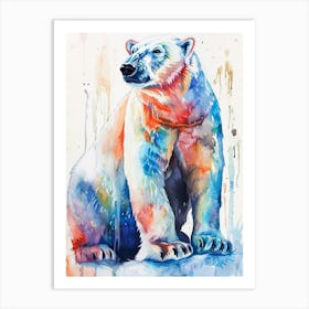 Polar Bear Colourful Watercolour 3 Art Print