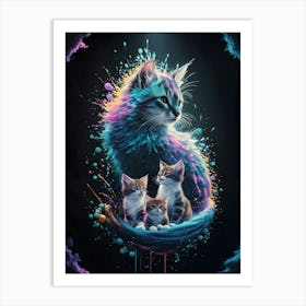 Cat And Kittens Art Print