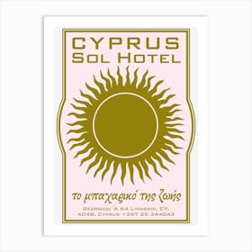 Cyprus Sol Hotel Vintage Luggage Sticker Art Print