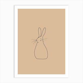 Rabbit On A Beige Background - Boho, Line Art Art Print