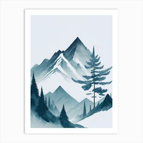 Mountain And Forest In Minimalist Watercolor Vertical Composition 178 Art Print