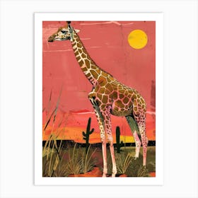 Giraffe At Sunset 4 Art Print