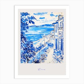 Nice France Mediterranean Blue Drawing Poster Art Print