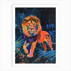 Asiatic Lion Night Hunt Fauvist Painting 4 Art Print