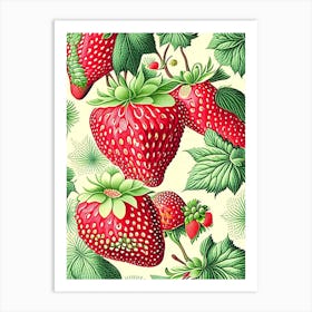 Strawberry Repeat Pattern, Fruit, Vintage Botanical Drawing 1 Art Print