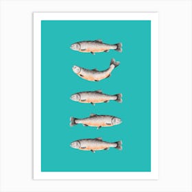 Salmon Fish Kitchen Blue Art Print