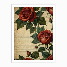 Roses On Old Paper Art Print