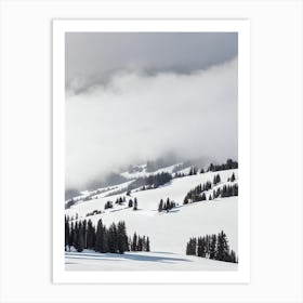 Les Deux Alpes, France Black And White Skiing Poster Art Print