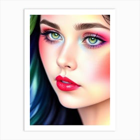 Portrait Of A Girl With Colorful Makeup Art Print