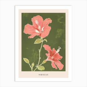 Pink & Green Hibiscus 3 Flower Poster Art Print