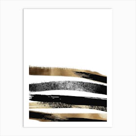 Abstract Gold And Black Brush Strokes 2 Art Print