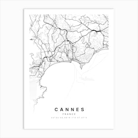 Cannes France White Map Art Print