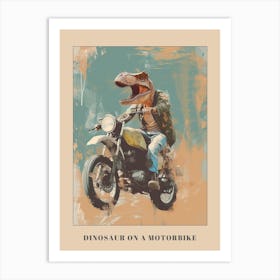 Dinosaur Portrait On A Motorbike Poster Art Print