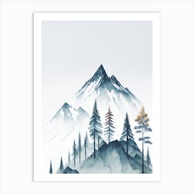 Mountain And Forest In Minimalist Watercolor Vertical Composition 180 Art Print