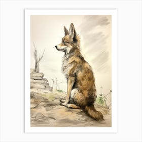 Storybook Animal Watercolour Coyote 2 Art Print