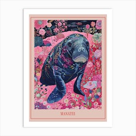 Floral Animal Painting Manatee 3 Poster Art Print