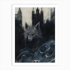 Wolf In The Water Art Print