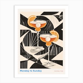 Art Deco Cocktails With Black & White Pattern Poster Art Print