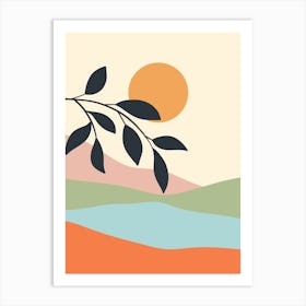 Sunset With Leaves Art Print