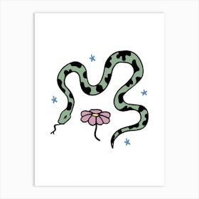 Snake And Flower Illustration Art Print