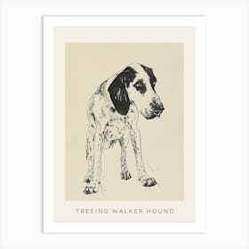 Treeing Walker Hound Line Sketch 1 Poster Art Print