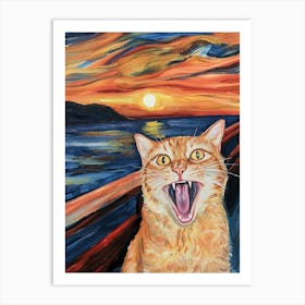 Der Schrei der Katze, inspiriert von Edvard Munch Malerei, Katzen Portrait Art Print